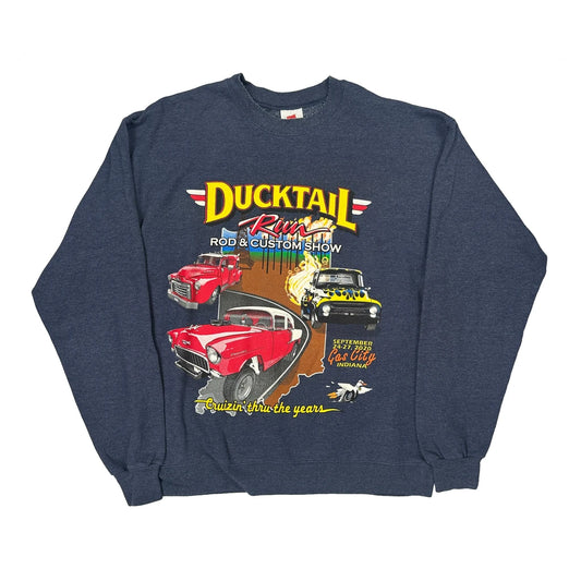 Ducktail Run Rod & Custom Show Hanes Graphic Sweatshirt - Medium Blue Cotton Blend