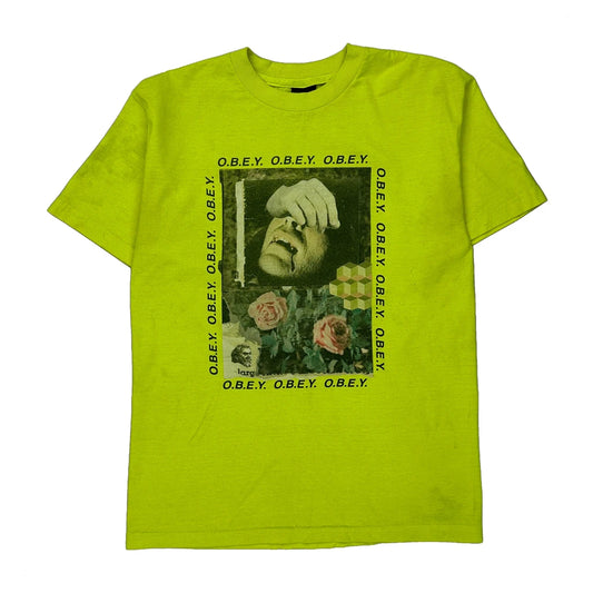 Obey Graphic T-Shirt - Medium Yellow Cotton