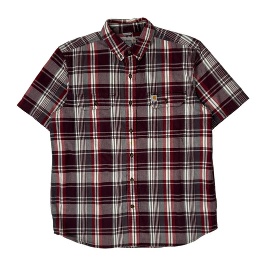 Relaxed Fit Carhartt Checked Short Sleeve Shirt - Large Burgundy Cotton