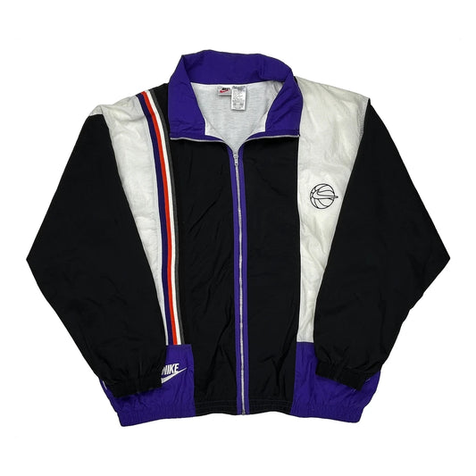 Vintage Basketball Nike Striped Windbreaker - 3XL Black Nylon