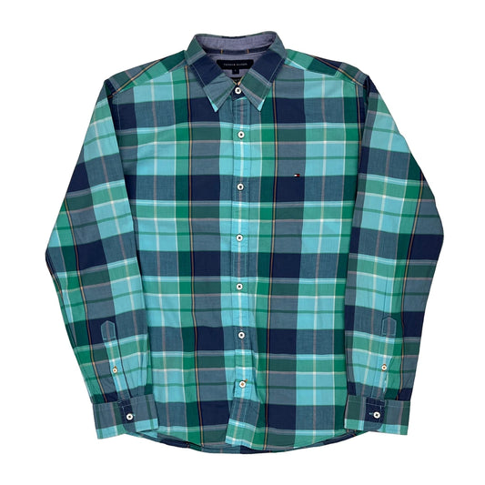 Vintage Fit Tommy Hilfiger Checked Shirt - Large Blue Cotton