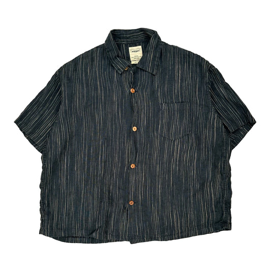 Sonofloong Striped Short Sleeve Shirt - 2XL Blue Linen