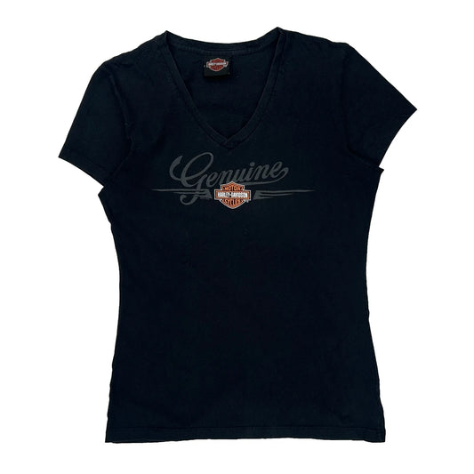 Vintage Genuine Harley Davidson V-Neck T-Shirt - XS Black Cotton