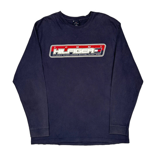 Tommy Hilfiger Spellout Long Sleeve T-Shirt - Large Navy Cotton