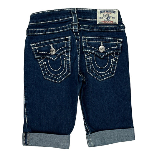 True Religion Contrast Stitch Denim Shorts - 24W UK 2 Dark Wash Cotton