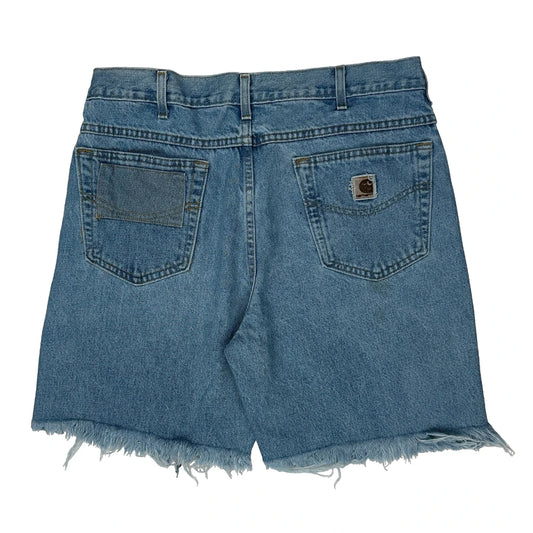 Cut Off Carhartt Baggy Denim Shorts - 33W 9L Blue Cotton