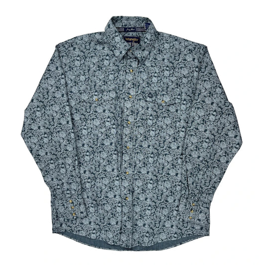 George Strait Collection Wrangler Patterned Shirt - Large Blue Cotton
