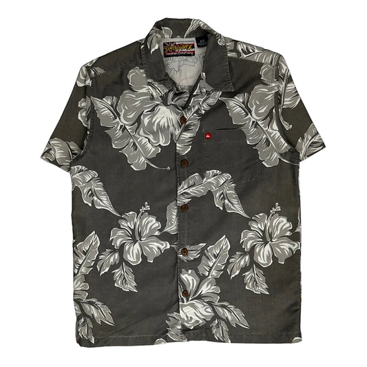 Vintage Age 12-14 Quiksilver Floral Hawaiian Shirt - Medium Grey Viscose