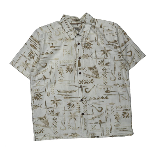 Tommy Bahama Hawaiian Shirt - Large Beige Cotton