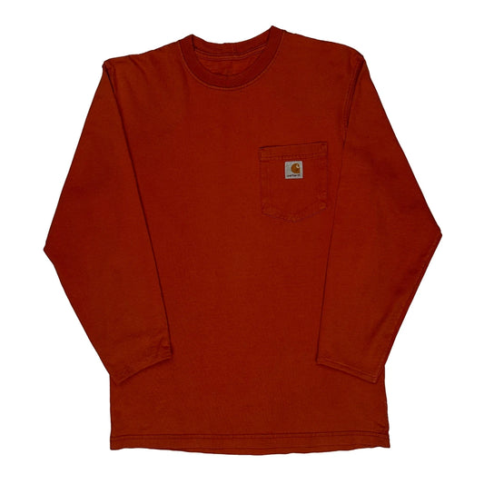 Carhartt Long Sleeve T-Shirt - Small Orange Cotton