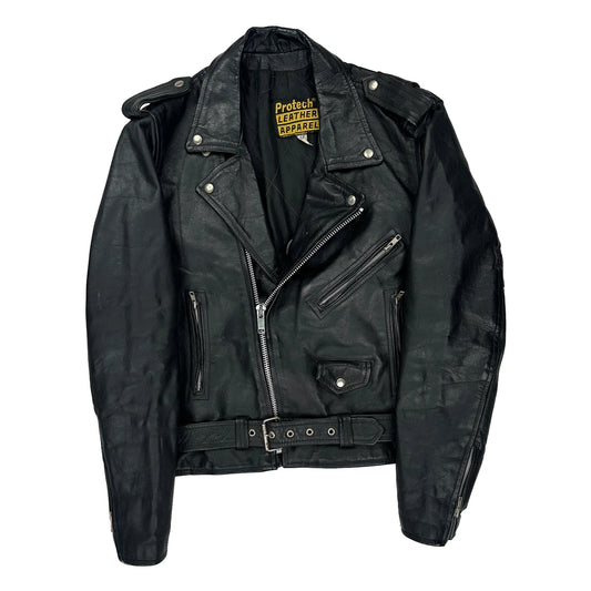 Protech Motorcycle Leather Jacket - Medium Black Leather