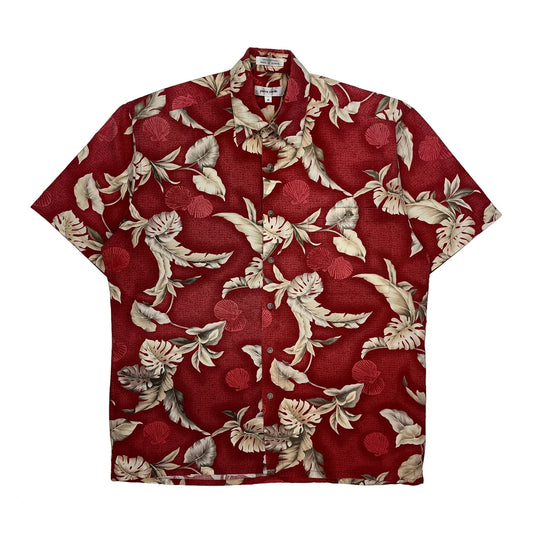 Pierre Cardin Floral Hawaiian Shirt - Medium Red Cotton