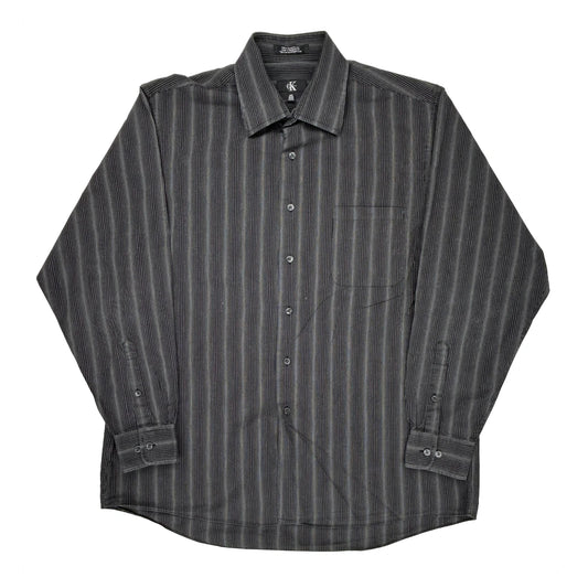 Calvin Klein Striped Shirt - Large Gray Cotton