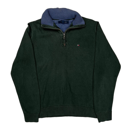 Tommy Hilfiger Collared 1/4 Zip - Medium Green Cotton