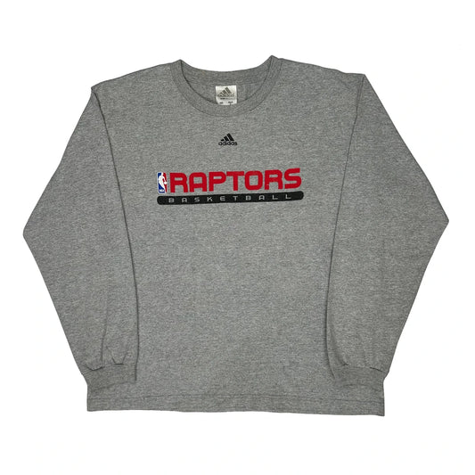 Raptors Basketball Adidas Long Sleeve T-Shirt - Large Grey Cotton