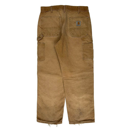 Made In USA Carhartt Double Knee Carpenter Trousers - 32W 30L Brown Cotton