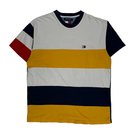 Vintage Tommy Jeans Striped T-Shirt - Large Multicoloured Cotton