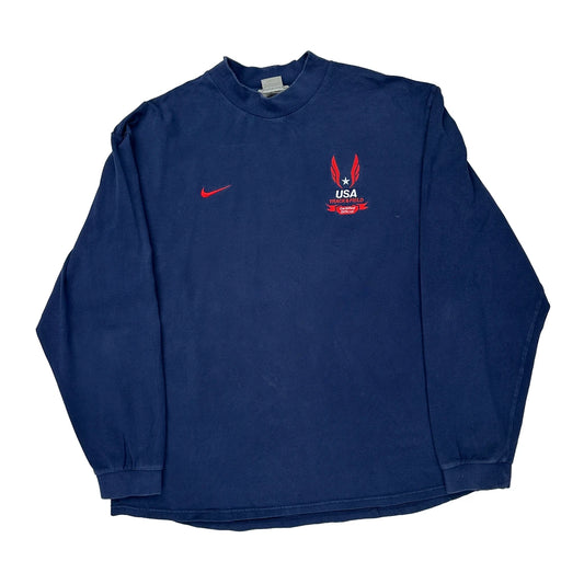 USA Track & Field Nike Long Sleeve T-Shirt - XL Blue Cotton