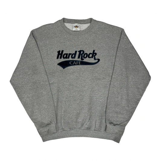 Hard Rock Cafe Spellout Sweatshirt - Large Grey Cotton Blend