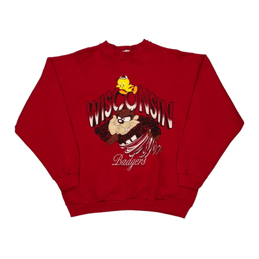 Made In USA Wisconsin Badgers Looney Tunes Graphic Long Sleeve T-Shirt - XL Red Cotton Blend