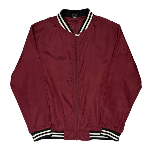 Original Deluxe Striped Bomber Jacket - Large Burgundy Nylon