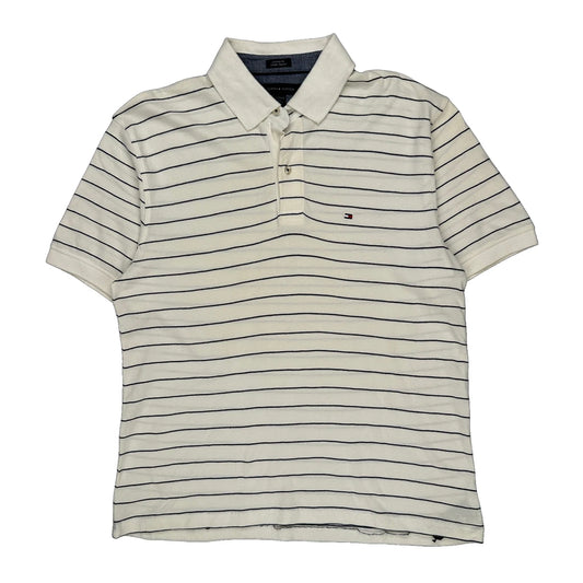 Tommy Hilfiger Striped Polo Shirt - XL White Cotton