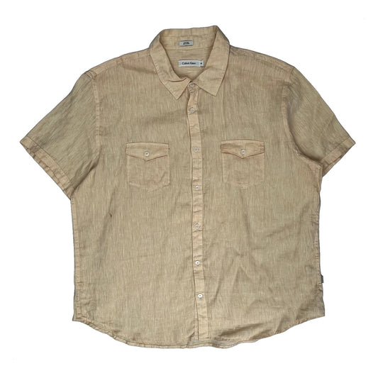 Calvin Klein Short Sleeve Shirt - 2XL Beige Linen