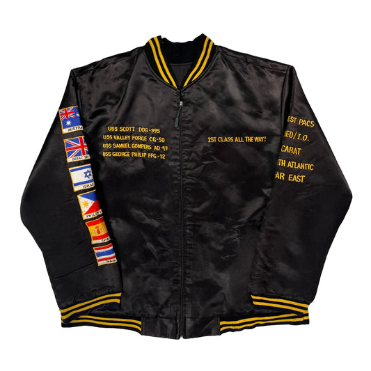 USs George Philip U.S. Navy Satin Varsity Jacket - XL Black Polyester