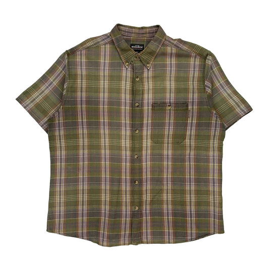Woolrich Checked Short Sleeve Shirt - XL Beige Cotton