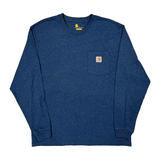 Carhartt Long Sleeve T-Shirt - Large Blue Cotton