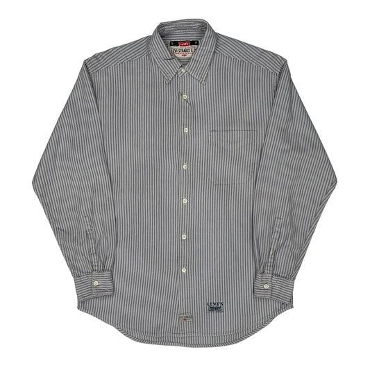Levis Striped Shirt - Small Grey Cotton