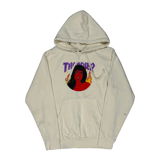 Flame Girl Thrasher Graphic Hoodie - XS Cream Cotton