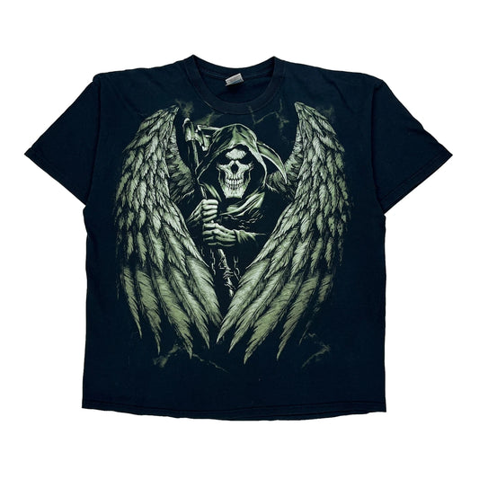 Grim Reaper With Wings Gildan Graphic T-Shirt - 2XL Black Cotton
