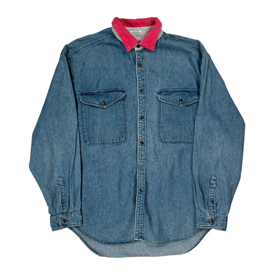 Tommy Hilfiger Contrast Stitch Denim Shirt - Large Pink Cotton