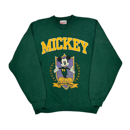 Made In USA Mickey Mouse Hanes Graphic Sweatshirt - Large Green Cotton Blend