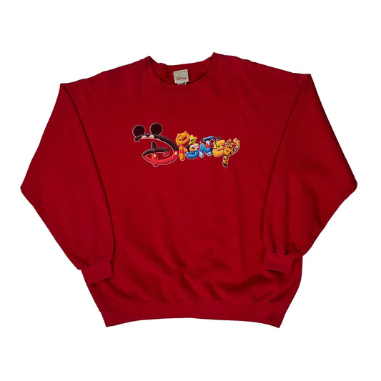 Vintage Disney Spellout Long Sleeve T-Shirt - XL Red Cotton Blend
