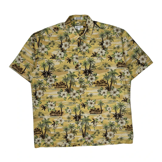 Pierre Cardin Floral Hawaiian Shirt - Large Yellow Cotton