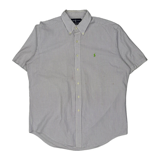 Ralph Lauren Striped Short Sleeve Shirt - Large Blue Cotton