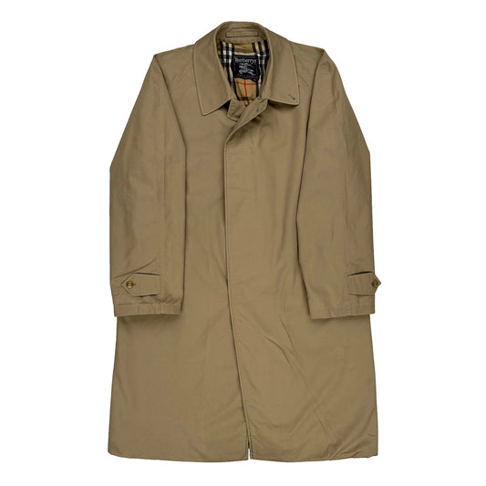Burberry Checked Trench Coat - Large Beige Cotton