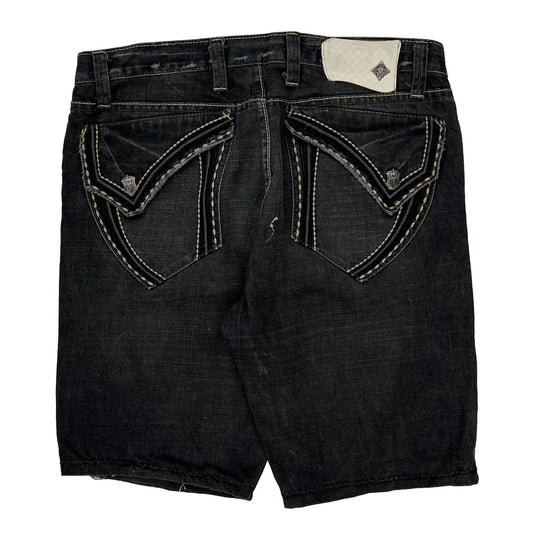 Y2K Contrast Stitch Denim Shorts - 34W 12L Dark Wash Cotton