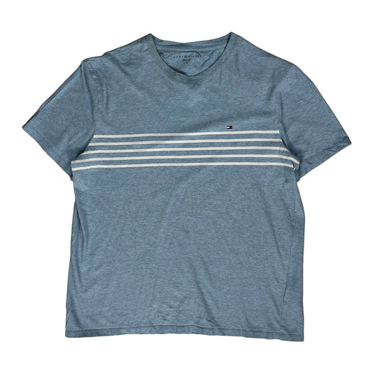 Tommy Hilfiger Striped T-Shirt - Large Blue Cotton