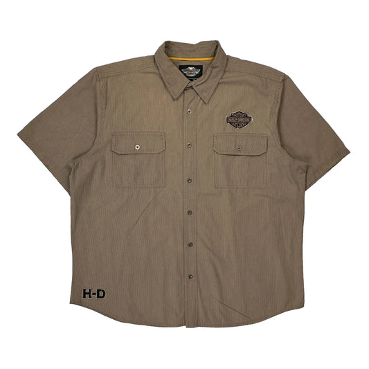 Motorcycles Harley Davidson Spellout Short Sleeve Shirt - 2XL Brown Cotton