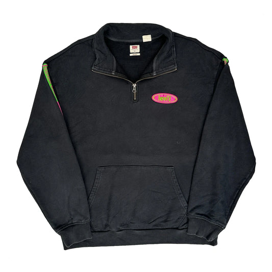 Vintage “Never Replicated Often Imitated” Sleeve Tape Levis 1/4 Zip - Medium Black Cotton Blend