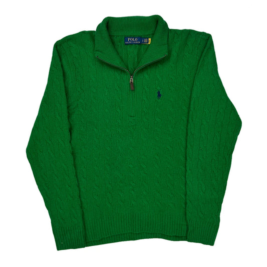 Vintage Polo By Ralph Lauren 1/4 Zip - Large Green Wool
