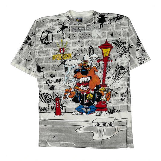 Amsterdam Aop Graffiti Fox Tees Graphic T-Shirt - XL White Cotton