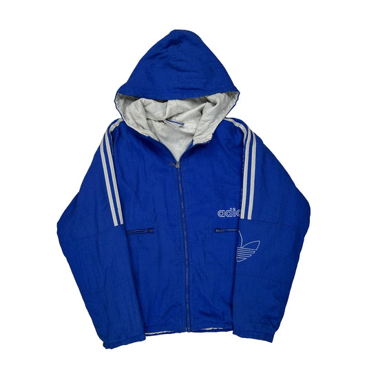 Three Stripes Adidas Spellout Windbreaker - XL Blue Polyester