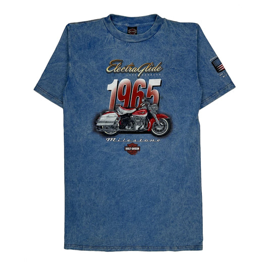 Electra Glide 1965 Harley Davidson Graphic T-Shirt - Medium Blue Cotton