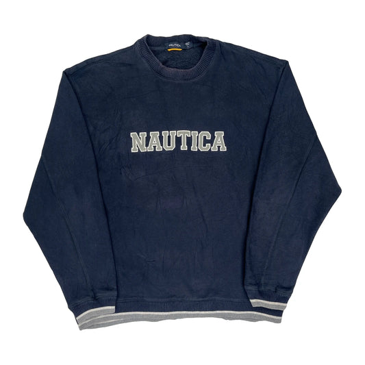 Nautica Spellout Sweatshirt - Large Navy Cotton