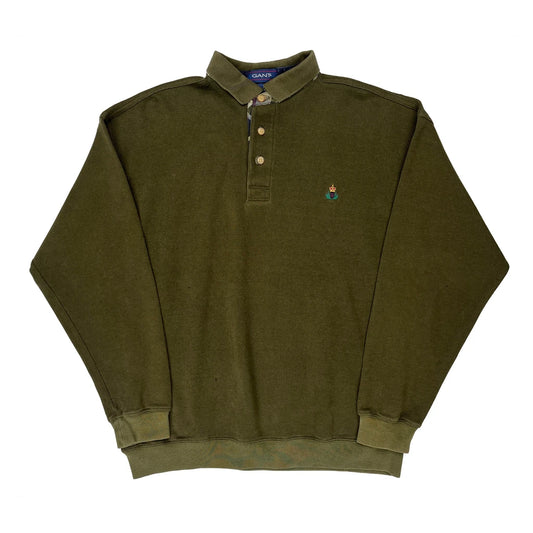 Polo Style Gant Collared Sweatshirt - Large Khaki Cotton