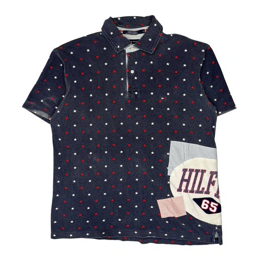 Tommy Hilfiger Spellout Polo Shirt - Large Navy Cotton